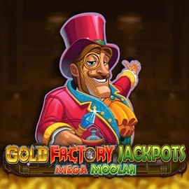 Gold Factory Jackpots Mega Moolah slot logo by Aurum Signature Studios at Rodeo Casino